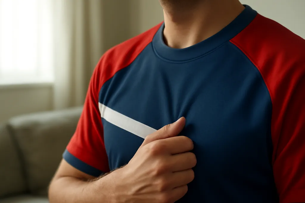 A second, contextual photo supporting the guide on soccer jersey badge placement